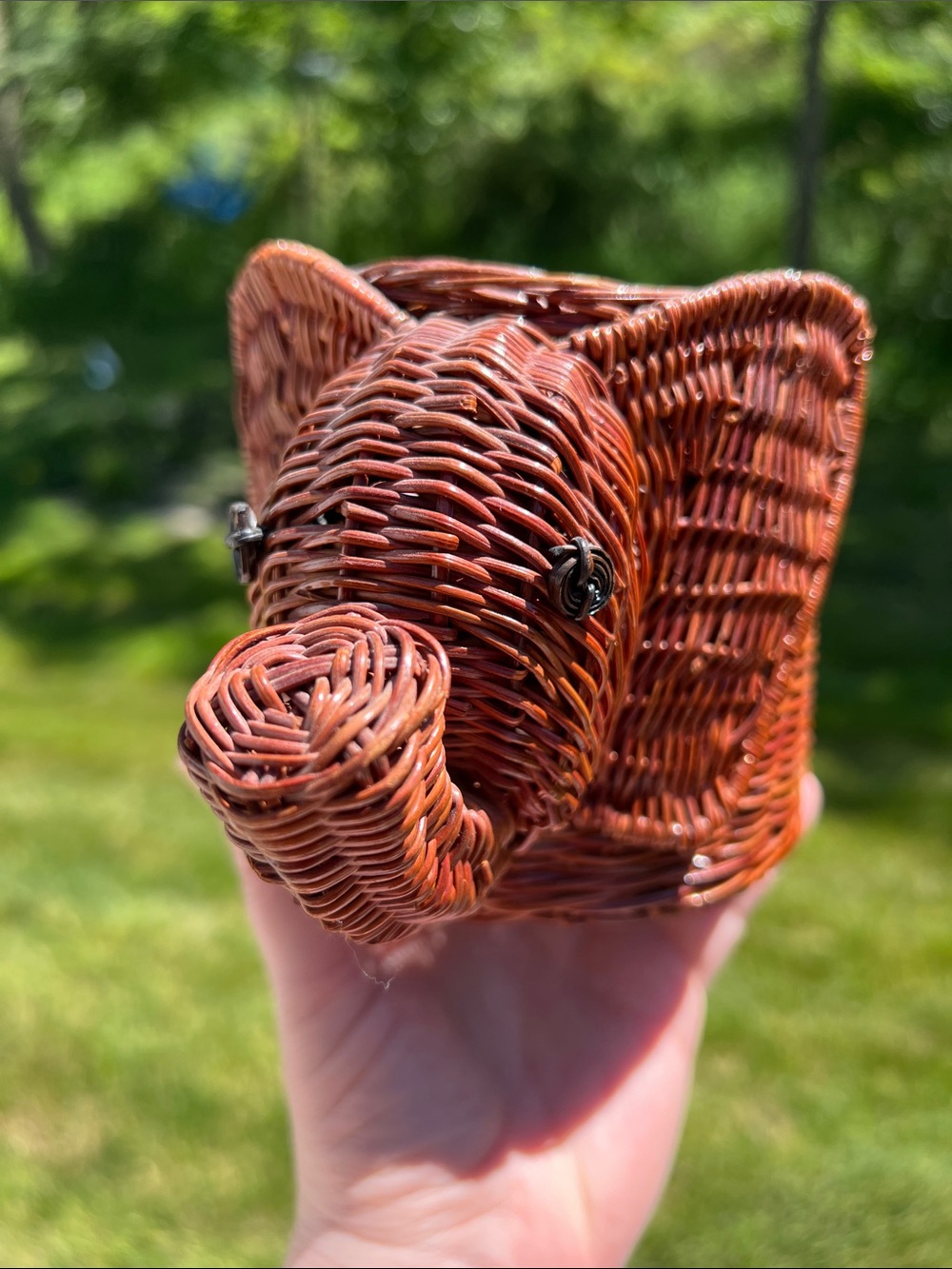 Vintage Boho MCM Kitsch Elephant Wicker Rattan Woven Planter Basket - Picture 6 of 7